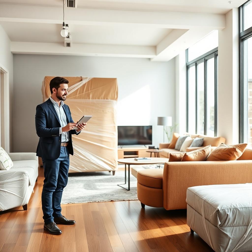 Project manager coordina la consegna degli arredi in appartamento